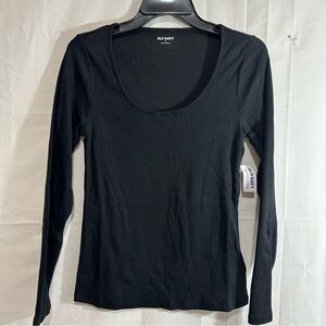 Old Navy Women’s Scoop Neck Ribbed Long Sleeve T-Shirt Black Med
